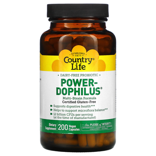 Country Life  Dairy-Free Probiotic  Power-Dophilus  200 Vegan Capsules