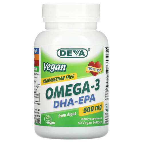 Deva  Vegan Omega-3 DHA-EPA  500 mg  60 Vegan Softgels