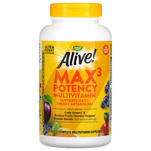 Nature's Way  Alive! Max3 Potency Multivitamin  No Added Iron  180 Tablets