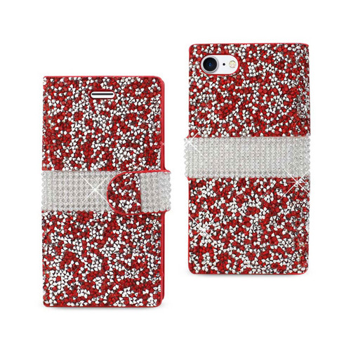 10 Pack - Reiko iPhone 8/ 7 Diamond Rhinestone Wallet Case In Red