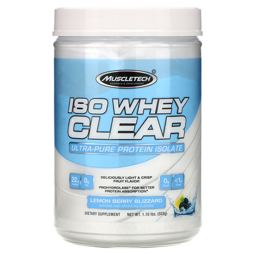 Muscletech  ISO Whey Clear  Ultra-Pure Protein Isolate  Lemon Berry Blizzard  1.10 lbs (503 g)