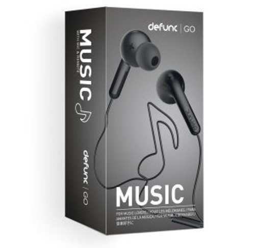Defunc Go MUSIC Earbuds for Music Listening Compatible with iPhone 6s Plus  6 Plus  6s  6  5s  5c  5  4s  4  SE  Samsung and Android with Mic and Remote - Black