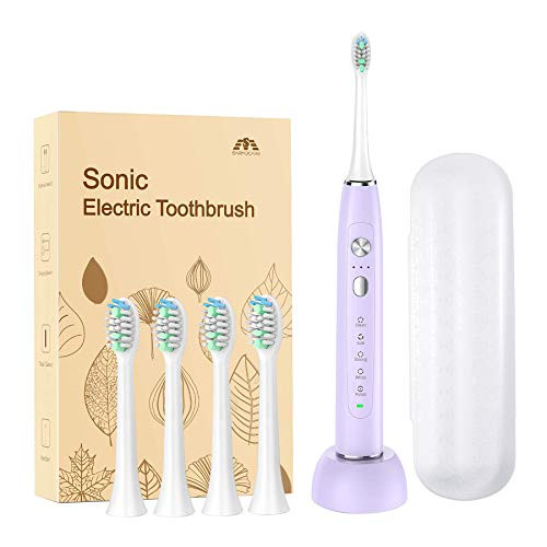 Sonic Electric Toothbrush  Travel Rechargeable Toothbrushes for Adults Kids with 5 Modes and 3 Intensity Levels  Waterproof  USB Fast Charging  Smart Timer & Travel Case Included-Purple