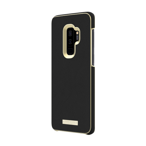 kate spade Saffiano Leather Wrap Case for Samsung Galaxy S9+ - Black / Gold Logo Plate