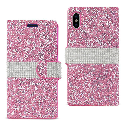 10 Pack - Reiko iPhone X Diamond Rhinestone Wallet Case In Pink
