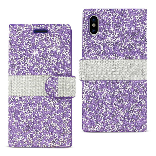 10 Pack - Reiko iPhone X Diamond Rhinestone Wallet Case In Purple