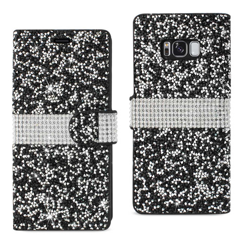 10 Pack - Reiko Samsung Galaxy S8 Edge/ S8 Plus Diamond Rhinestone Wallet Case In Black