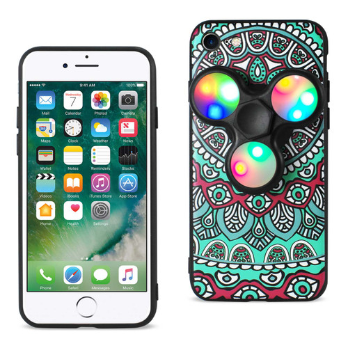 10 Pack - Reiko Design The Inspiration Of Peacock iPhone 8/ 7 Case With Led Fidget Spinner Clip On In Teal