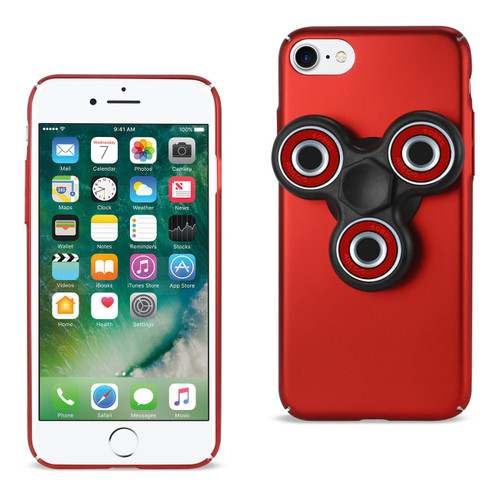 10 Pack - Reiko iPhone 8/ 7 Case With Led Fidget Spinner Clip On In Red
