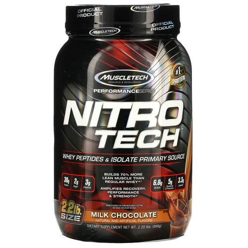 Muscletech  Performance Series  Nitro Tech  Whey Peptides & Isolate Primary Source  Milk Chocolate  2.20 lbs (998 g)