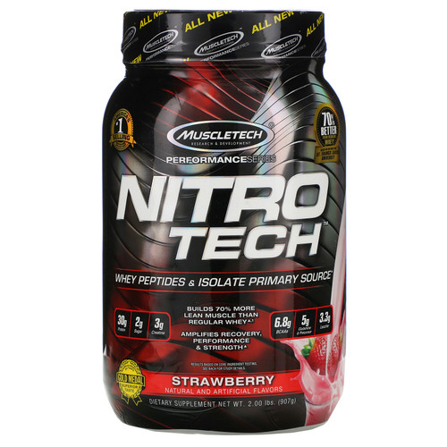 Muscletech  Nitro-Tech  Whey Isolate + Lean Musclebuilder  Strawberry  2 lbs (907 g)