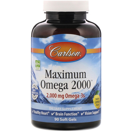 Carlson Labs  Maximum Omega 2000  Natural Lemon Flavor  1 000 mg  90 Soft Gels