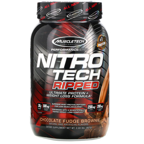 Muscletech  Nitro Tech Ripped  Ultimate Protein + Weight Loss Formula  Chocolate Fudge Brownie  2 lbs (907 g)
