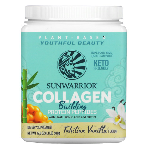 Sunwarrior  Collagen Building Protein Peptides with Hyaluronic Acid and Biotin  Tahitian Vanilla  17.6 oz (500 g)