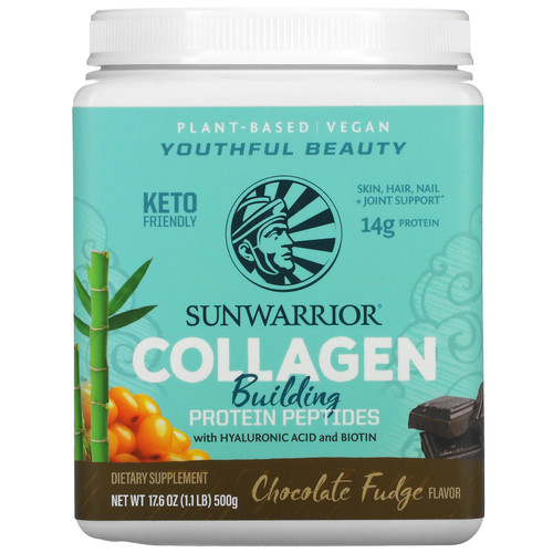 Sunwarrior  Collagen Building Protein Peptides  Chocolate Fudge  17.6 oz (500 g)