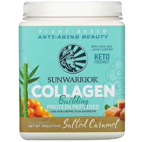 Sunwarrior  Collagen Building Protein Peptides with Hyaluronic Acid and Biotin  Salted Caramel  17.6 oz (500 g)
