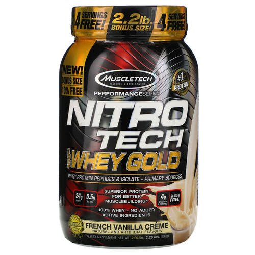 Muscletech  Nitro Tech  100% Whey Gold  French Vanilla Creme  2.20 lbs (999 g)