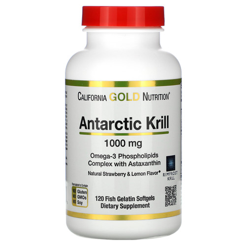 California Gold Nutrition, Antarctic Krill Oil, with Astaxanthin, RIMFROST, Natural Strawberry & Lemon Flavor, 1,000 mg, 120 Fish Gelatin Softgels