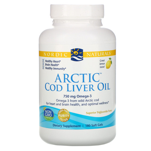 Nordic Naturals  Arctic Cod Liver Oil  Lemon  250 mg  180 Soft Gels