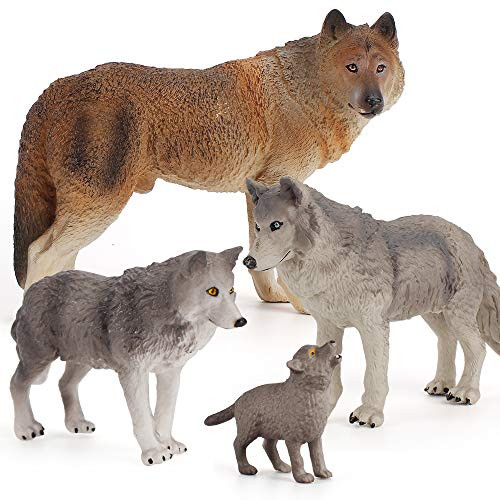 9 PCS Wild Life Jungle Zoo Animal Wolf Figures Figurines Desktop Decoration Party Favors Supplies Cake Toppers Collection Development Set Toys for 5 6 7 8 Years Old Boys Girls Kid Toddlers