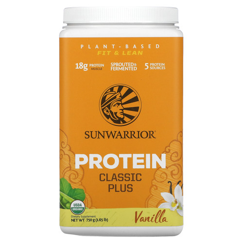 Sunwarrior  Classic Plus Protein  Organic Plant Based  Vanilla  1.65 lb (750 g)