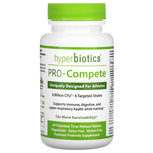 Hyperbiotics  PRO-Compete  Uniquely Designed for Athletes  6 Billion CFU  60 Time-Release Tablets