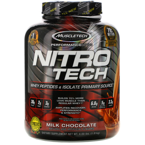 Muscletech  NitroTech  Whey Peptides & Isolate Primary Source  Milk Chocolate  4.00 lbs (1.81 kg)