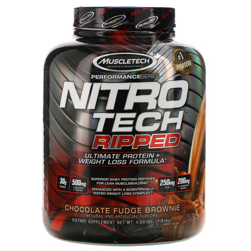 Muscletech  Nitro Tech Ripped  Ultimate Protein + Weight Loss Formula  Chocolate Fudge Brownie  4 lbs (1.81 kg)