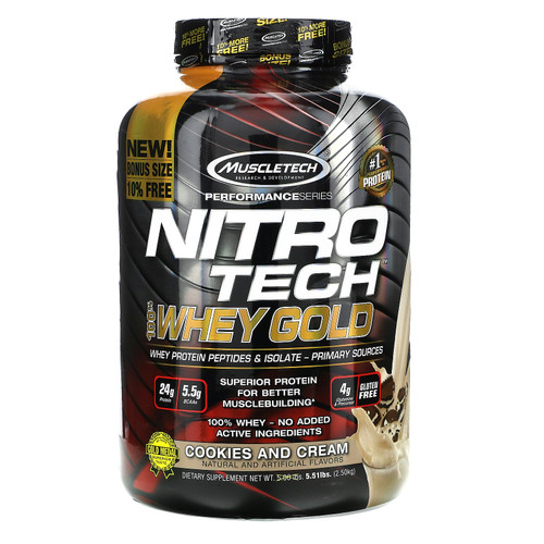 Muscletech  Nitro Tech  100% Whey Gold  Cookies and Cream  5.51 lbs (2.50 kg)