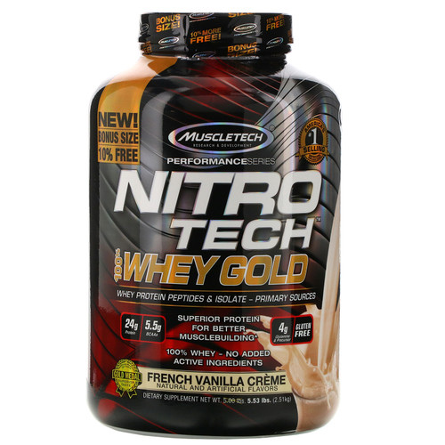 Muscletech  Nitro Tech  100% Whey Gold  French Vanilla Creme  5.53 lbs. (2.51 kg)