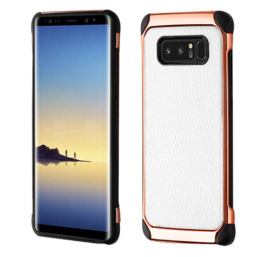 ASMYNA Astronoot Protector Case for Galaxy Note 8 - White Lychee Grain/Rose Gold Plating/Black