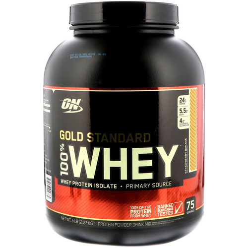 Optimum Nutrition  Gold Standard 100% Whey  Strawberry Banana  5 lbs (2.27 kg)