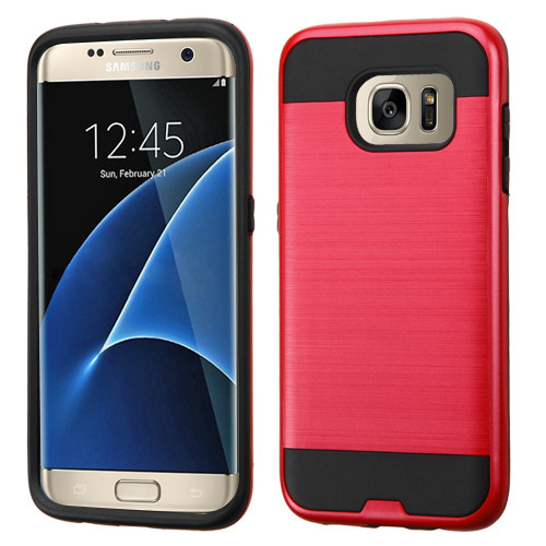 ASMYNA Red/Black Brushed Hybrid Case for G935 (Galaxy S7 Edge)