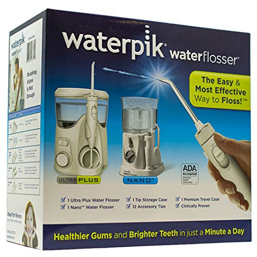 Waterpik Ultra Plus Water Flosser Nano Flosser Deluxe Custodia da viaggio Custodia per punte e 12 punte per accessori Confezione combinata