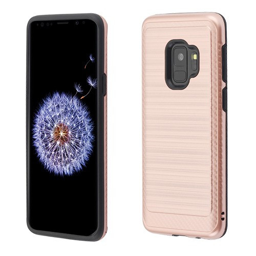 ASMYNA Rose Gold/Black Brushed Hybrid Protector Cover (with Carbon Fiber Accent) for Galaxy S9