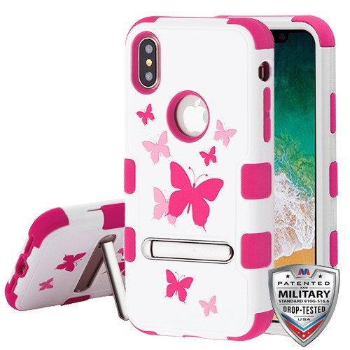 MYBAT Butterfly Dancing/Hot Pink TUFF Hybrid Protector Cover (w/ Stand) for iPhone XS/X