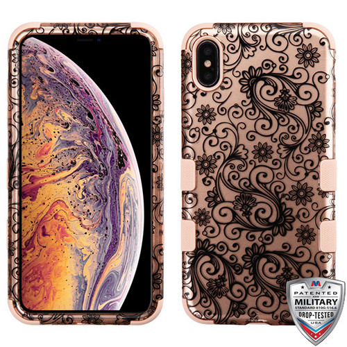 MYBAT Black Four-Leaf Clover (2D Rose Gold)/Rose Gold TUFF Hybrid Protector Cover for iPhone XS Max