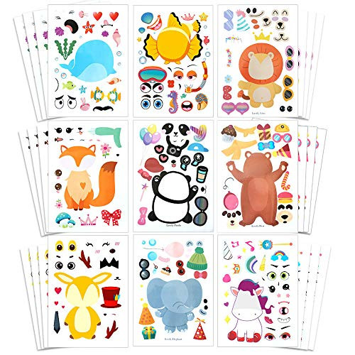 Sinceroduct Make Your Own Stickers 60 Pcs Make-a-Face Stickers with 20 Designs Animals Stickers for Kids.Party Favors Gift of Festival Rewards Art