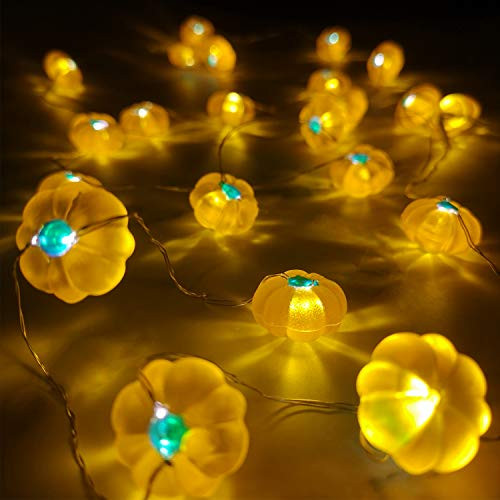 Fall Harvest 3D Pumpkin String Light  10 feet 30 LEDs Battery Operated with Remote Control for Thanksgiving Welcome Party Front Porch Home Decoration