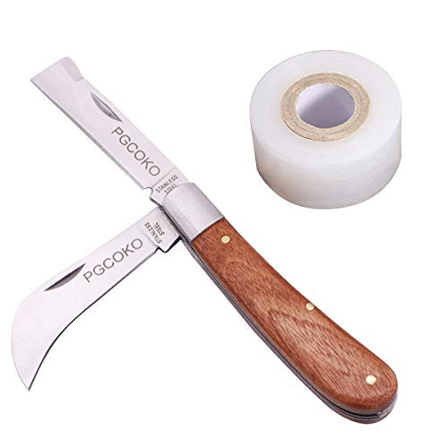 PGCOKO Folding Garden Grafting Pruning Knife with Grafting Tape for Grafting Budding - Straight Blade And Hawkbill Blade