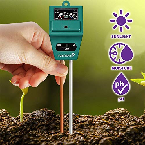 Fosmon Soil pH Tester - 3 in 1 Measure Soil pH Level  Moisture Content  Light Amount Soil Test Kit for Indoor Outdoor Plants  Flowers  Vegetable Gardens and Lawns