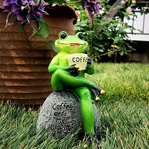 OwMell Green Frog Sitting Statue, Frogs Garden Decor Statues for Yard and Garden, Indoor Outdoor Decoration Sculpture 6 Inch