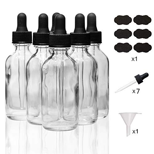 Auropack 60ml (2oz) Clear Boston Round Bottle with Glass Eye Dropper  Pack of 6
