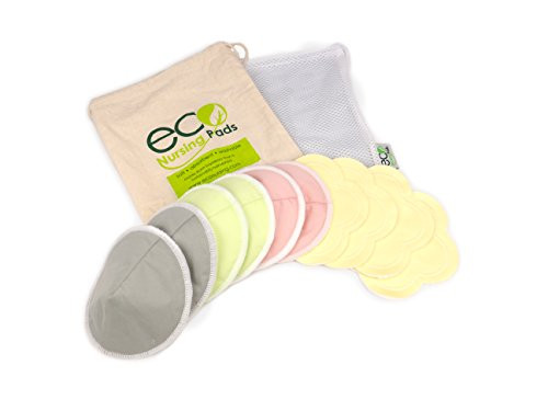Contoured Washable Reusable Bamboo Nursing Pads  Organic Bamboo Breastfeeding Pads  Ultra-Soft Velvet Flower Pads  10 Pack with 2 Pouches & E-Book