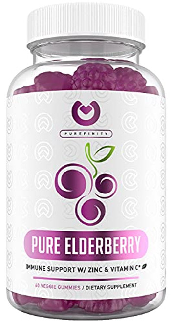 Purefinity Elderberry Gummies � Double Strength Immune Support Gummy Vitamins  Zinc Supplement & Vitamin C Supplement. Sambucus Black Elderberry 150mg Antioxidant Flavonoids  for Adults & Kids!