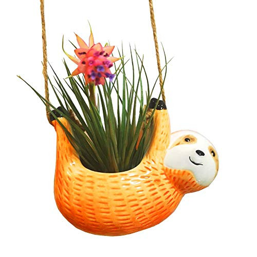 Cute Ceramic Sloth Hanging Air Plant Holder Succulent Planter Pottery Pot Cactus Flower Pot for Indoor and Outdoor Decoration