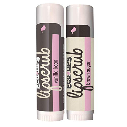 Eco Lips LipScrub Sugar Scrub Sticks - Brown Sugar & Vanilla Bean - 100% Natural Lip Care Treatment with Organic Sugar and Coconut Oil - Gently Exfoliate & Polish Dry, Flaky Lips, 100% Edible (2-pack)