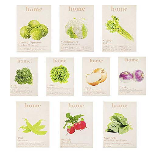 Home Botanicals | Cold Weather Seed Variety Pack - Brussel Sprouts, Cauliflower, Celery, Kale, Lettuce, Onion, Turnip, Peas, Radish, Spinach - Organic Vegetable Plant Garden Starter, Set of 10