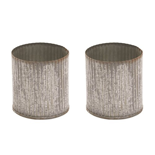 Decorative Tin Vase (Set of 2) 3.25 x 3.25 Inch Corrugated Metal Pot - Small Planter