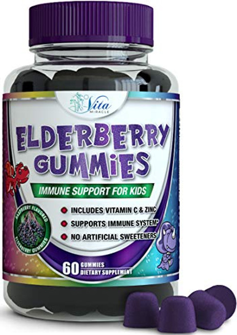 Sambucus Elderberry Gummies for Kids � with Vitamin C and Zinc Childrens Immune Support Booster Gummy � Organic Vegan All Natural